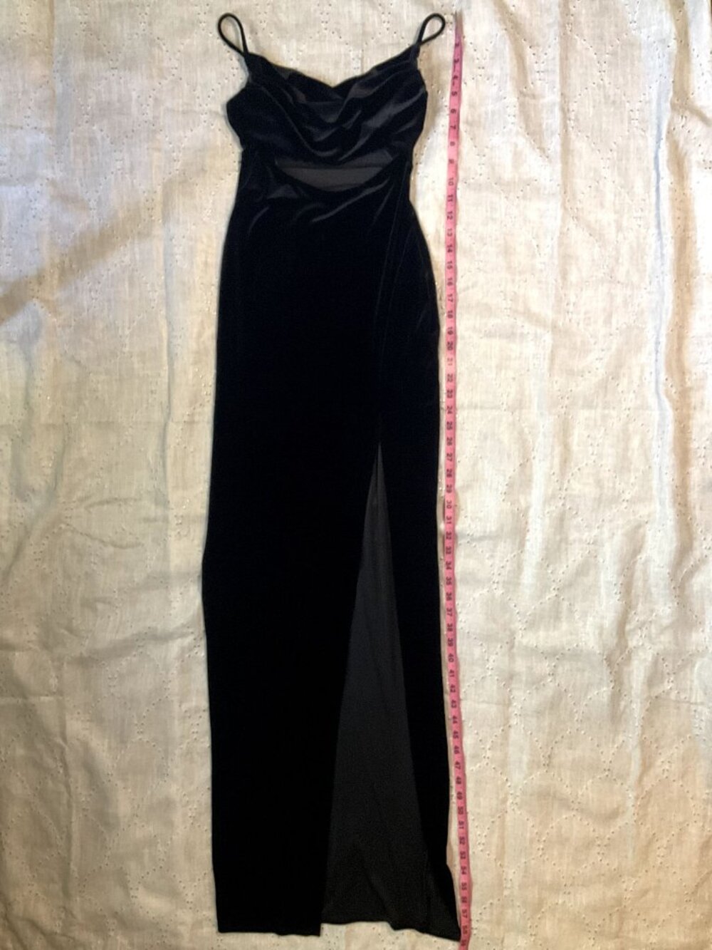 Windsor Velvet Black Long Gown With Slit and Cutout Detail